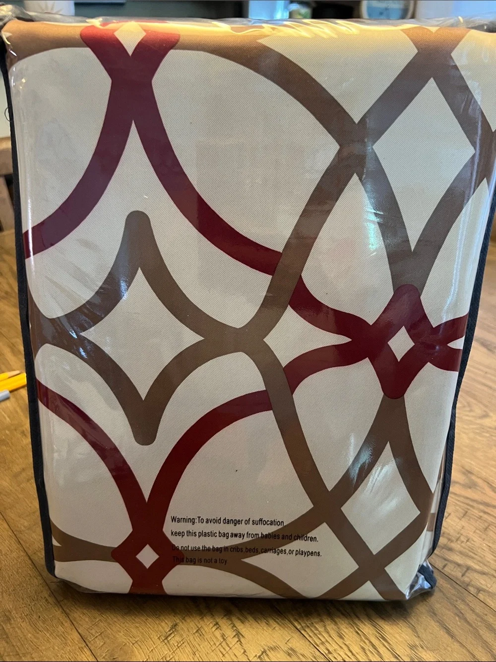 Red and Beige Geometric Curtain Panels 52” W x 84” L